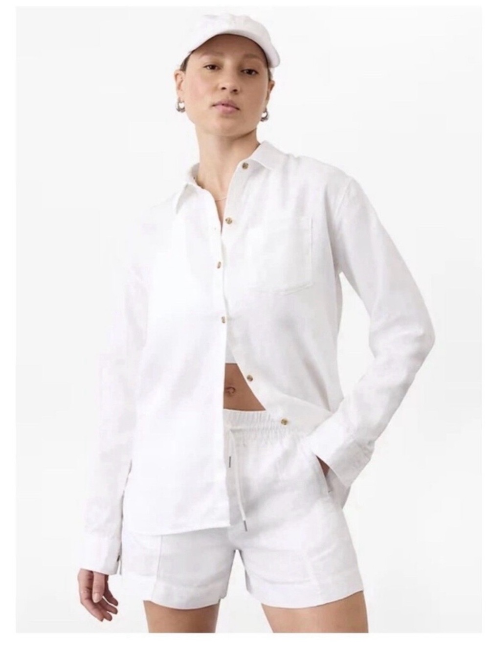 EUC Athleta 100% Retreat Linen Button Down Shirt —Women’s Small